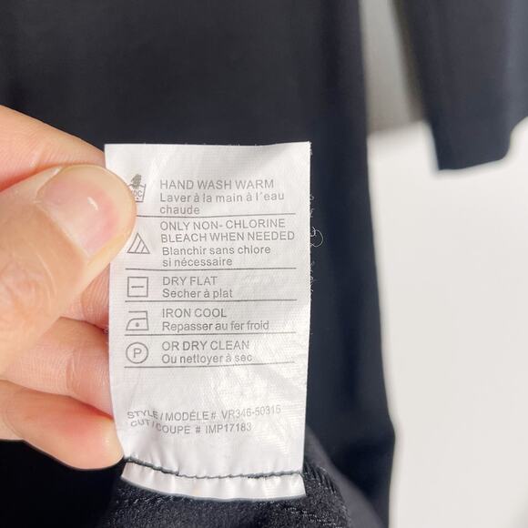 Vince XXS Black 3/4 Sleeve Sheath Dress Exposed Back Zipper Stretch Crew Neck - Picture 9 of 9